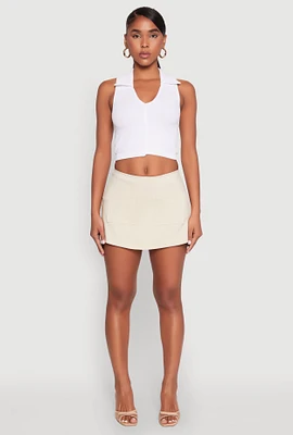 Womens Front Pocket Mini Skort, Khaki,