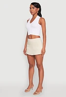 Womens Front Pocket Mini Skort, Khaki,