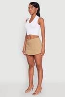 Womens Front Pocket Mini Skort, Khaki,