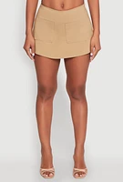 Womens Front Pocket Mini Skort, Khaki,