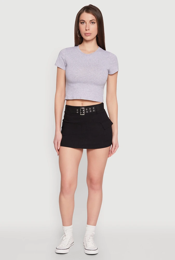 Womens High Waisted Belted Cargo Skirt,
