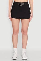 Womens High Waisted Belted Cargo Skirt,