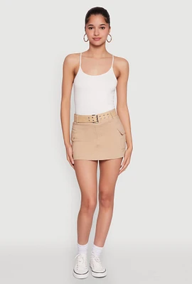 Womens High Waisted Belted Cargo Skirt, Khaki,