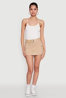 Womens High Waisted Belted Cargo Skirt, Khaki,