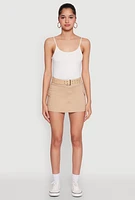 Womens High Waisted Belted Cargo Skirt, Khaki,