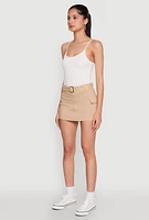 Womens High Waisted Belted Cargo Skirt, Khaki,