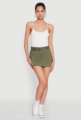 Womens High Waisted Belted Cargo Skirt,