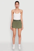 Womens High Waisted Belted Cargo Skirt, Green,
