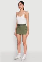 Womens High Waisted Belted Cargo Skirt,