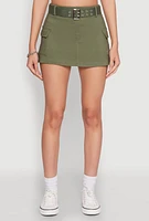 Womens High Waisted Belted Cargo Skirt, Green,