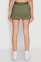 Womens High Waisted Belted Cargo Skirt, Green,