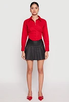Womens Leather Look Pleated Skirt, Black,