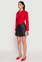 Womens Leather Look Pleated Skirt, Black,