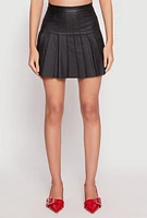 Womens Leather Look Pleated Skirt, Black,
