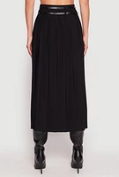 Womens Double Belted Side Slit Pleated Skirt, Black, Size S