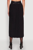 Womens Double Belted Side Slit Pleated Skirt, Black,