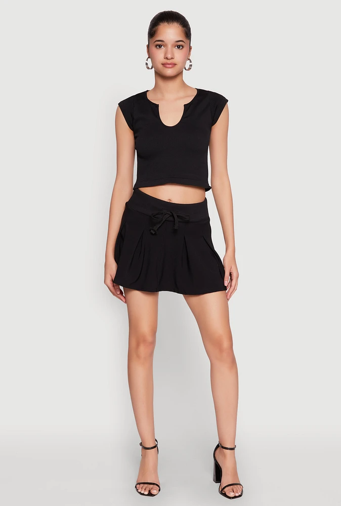Womens Drawstring Pleated Skirt,