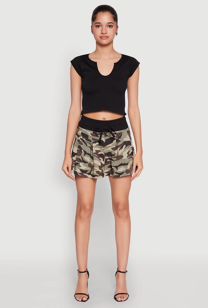 Womens Drawstring Pleated Skirt, Multi, Size M
