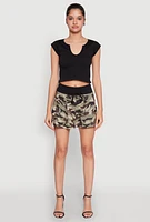Womens Drawstring Pleated Skirt, Multi, Size M