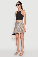 Womens Printed High Waist Pleated Skirt, Brown, Size L