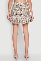 Womens Printed High Waist Pleated Skirt, Brown, Size L