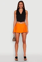 Womens Smocked Waist Pleated Skort, Orange, Size M