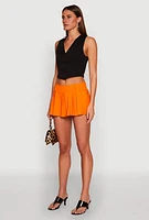 Womens Smocked Waist Pleated Skort, Orange, Size M