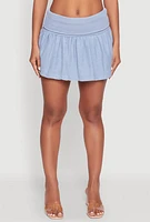 Womens Mineral Wash Fold Over Waist Denim Skirt, Blue, Size L