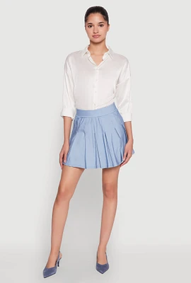 Womens Chambray High Waisted Pleated Skirt, Blue, Size M