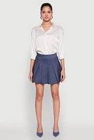 Womens Chambray High Waisted Pleated Skirt, Blue, Size L