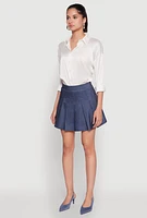 Womens Chambray High Waisted Pleated Skirt, Blue, Size M