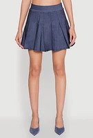 Womens Chambray High Waisted Pleated Skirt, Blue, Size L