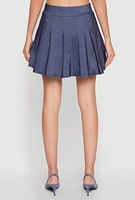Womens Chambray High Waisted Pleated Skirt, Blue, Size L