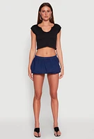 Womens Denim Micro Mini Bubble Skirt, Blue, Size L