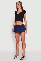 Womens Denim Micro Mini Bubble Skirt, Blue, Size L