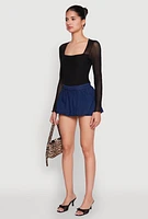 Womens Denim Micro Mini Bubble Skirt, Blue, Size S