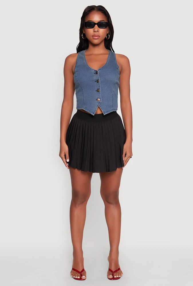 Womens Mini Pleated Skort, Black, Size M