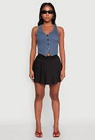 Womens Mini Pleated Skort, Black, Size M
