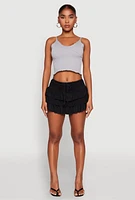 Womens Drawstring Mini Tiered Skort, L