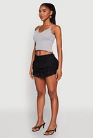 Womens Drawstring Mini Tiered Skort, Black,