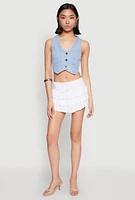 Womens Drawstring Mini Tiered Skort, White, Size L