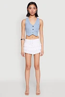Womens Drawstring Mini Tiered Skort, White, Size S