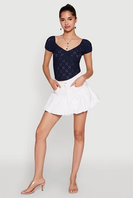 Womens Twill Mini Bubble Skirt, White, Size XL