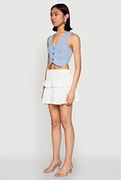 Womens Textured Knit Mini Skirt, White, Size S