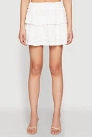 Womens Textured Knit Mini Skirt, White,