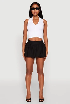 Womens Linen Mini Bubble Skirt, Black, Size L