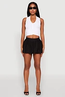 Womens Linen Mini Bubble Skirt, Black, Size L