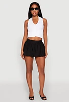 Womens Linen Mini Bubble Skirt, Black, Size L