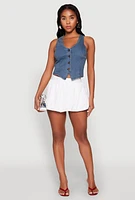 Womens Linen Mini Bubble Skirt, White, Size XL