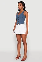 Womens Linen Mini Bubble Skirt, White, Size XL